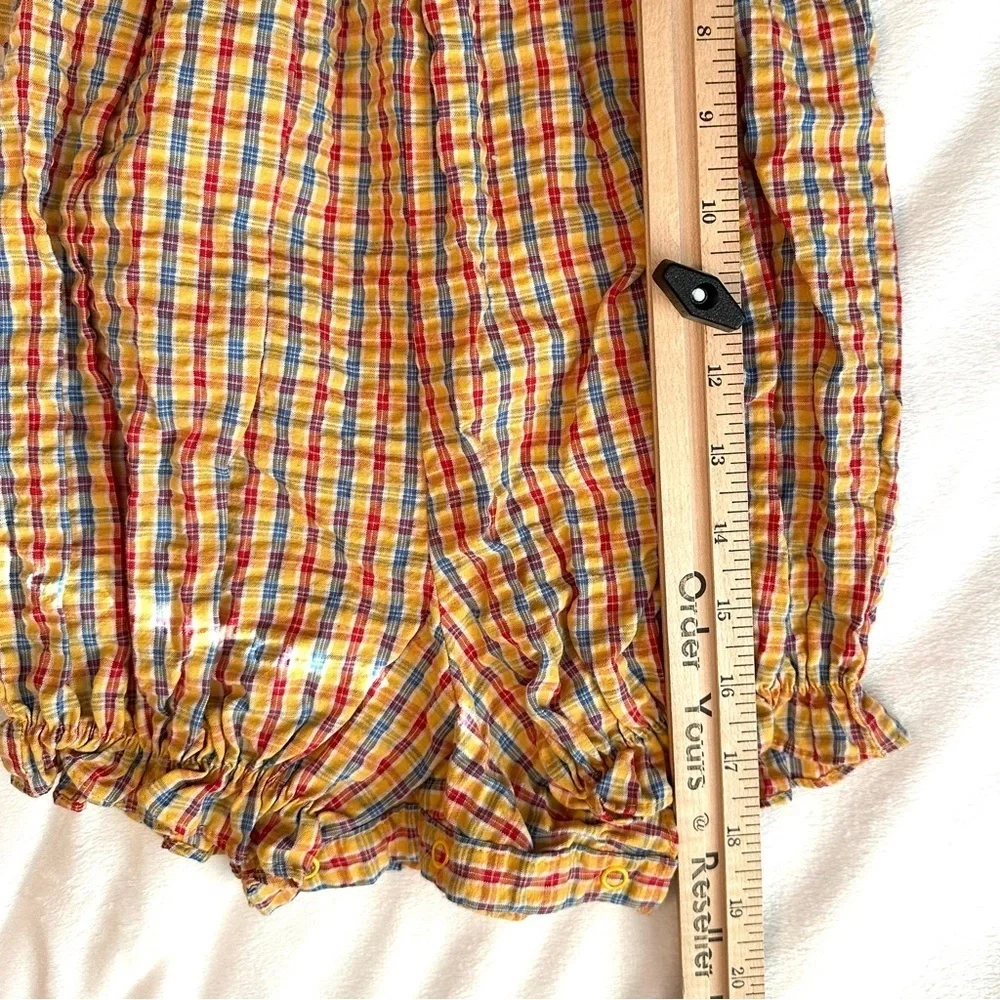 Vintage Samara Baby Girl Bubble Romper 24M One Pc Plaid Collar yellow blue red